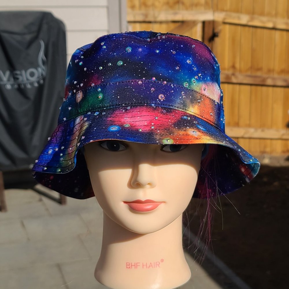 Ladies Royal Blue Space BLING Bucket Hat NEW